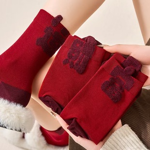 2026马年本命年红色袜子女纯棉中筒袜秋冬新年好运喜庆情侣长筒袜