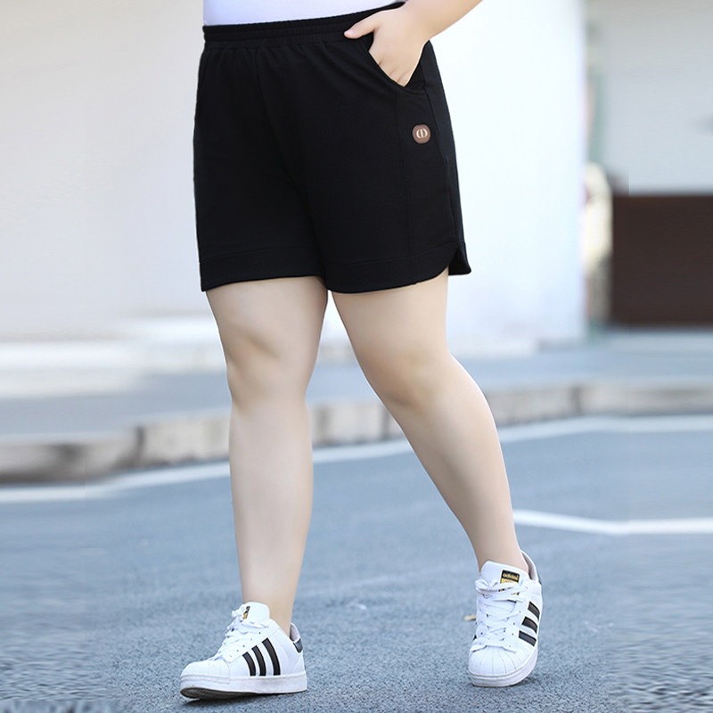 夏季休闲四分短裤女200斤胖mm加肥加大码高腰显瘦松紧腰外穿女裤