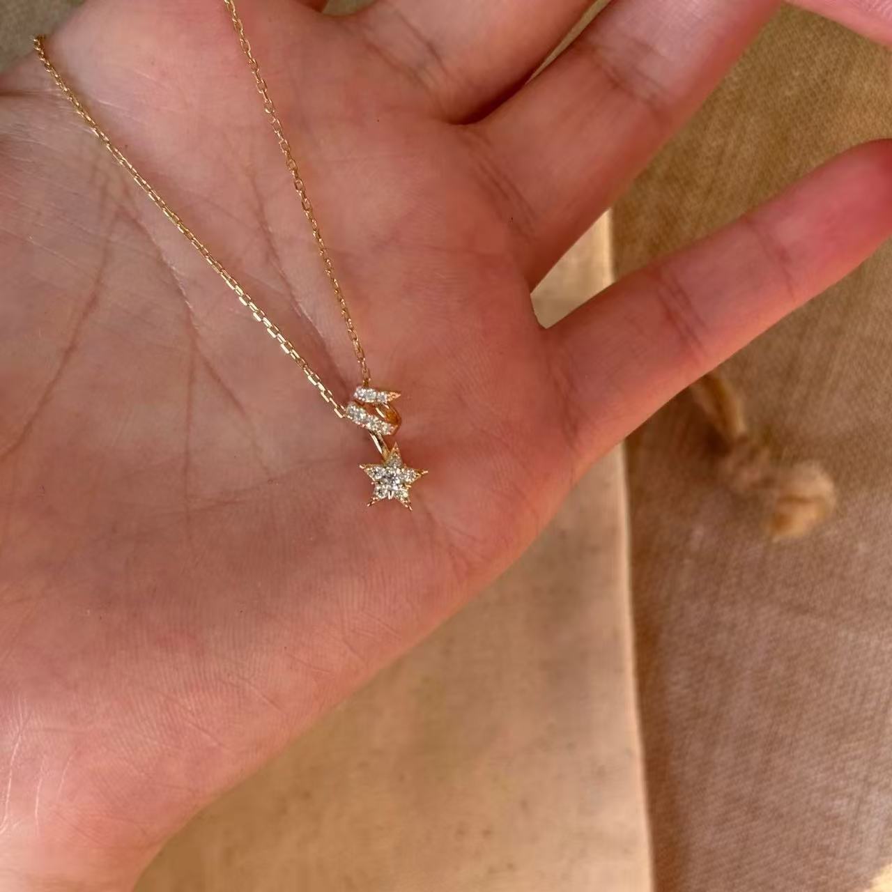 韩系爆闪金色仿满钻星星项链轻奢精致设计感百搭圣诞节毛衣链配饰
