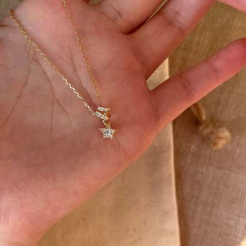 韩系爆闪金色仿满钻星星项链轻奢精致设计感百搭圣诞节毛衣链配饰