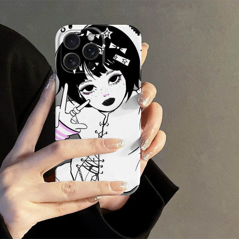 暗黑比耶漫画少女Y2K艺术简约高级感适用iPhone15promax/13/11菲林软SE3/XS/8P二合一苹果12mini手机壳