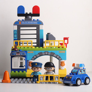 儿童大颗粒积木拼装玩具男孩警车大树宝宝益智百变小汽车3到6岁