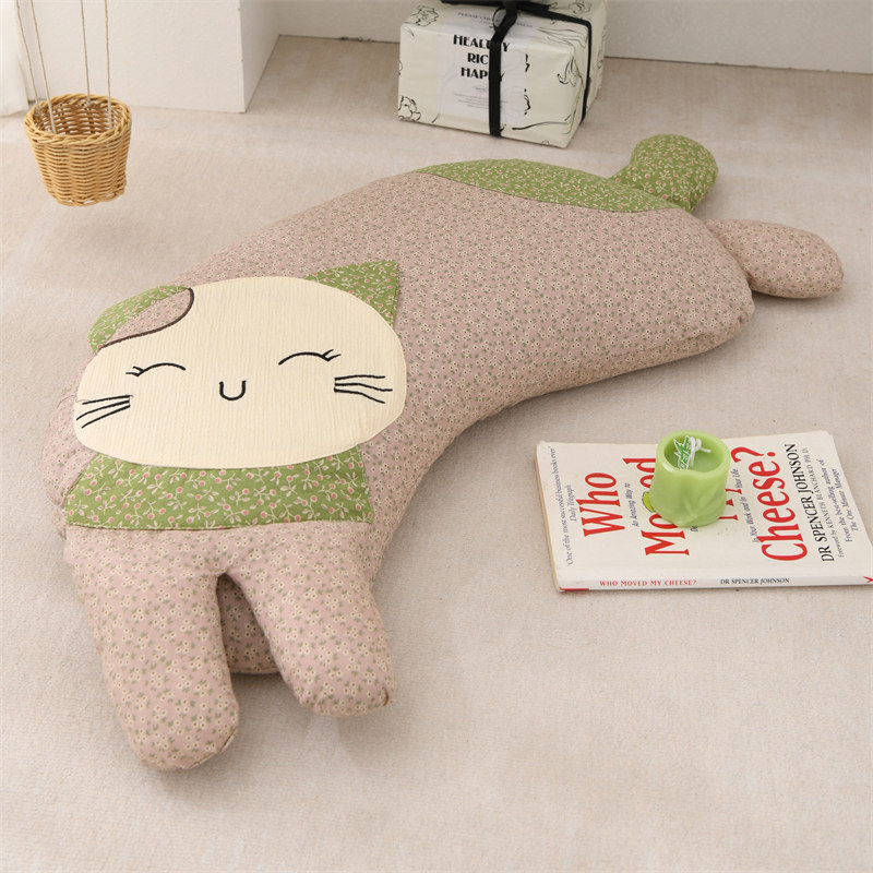 舒适新款幸福小猫全棉儿童成人通用枕芯卡通枕头幸福喵深蓝荞麦枕