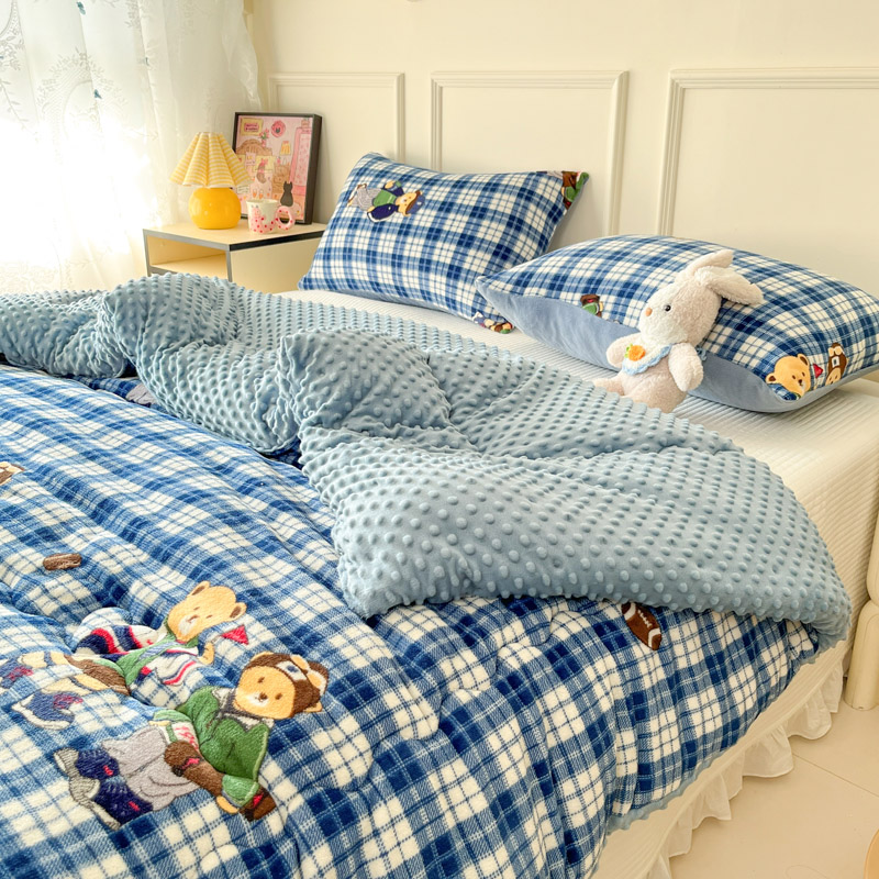 冬季加厚牛奶豆豆绒床盖四件套