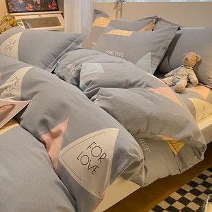 简约60支全棉被套单件加厚纯棉磨毛被罩学生床三件套150x200x230m