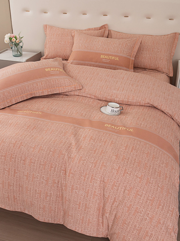 简约全棉磨毛四件套秋冬季加厚100纯棉加厚被套床上用品抖音网红4