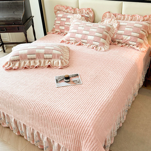 a类高端加厚牛奶绒床盖单件带裙边冬季珊瑚绒夹棉毛绒床单三件套