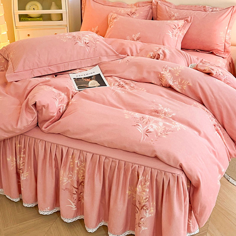 公主风全棉磨毛四件套床裙款秋冬季加厚纯棉床上被套床罩新款