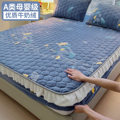 冬天加绒牛奶夹棉床笠单件