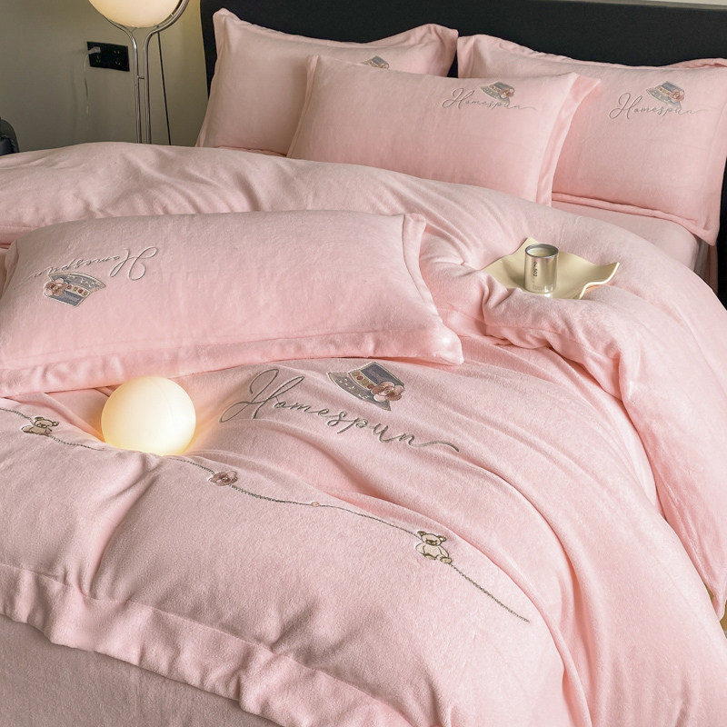 轻奢牛奶绒床上四件套冬季双面加绒加厚被套珊瑚绒床单床品床笠款