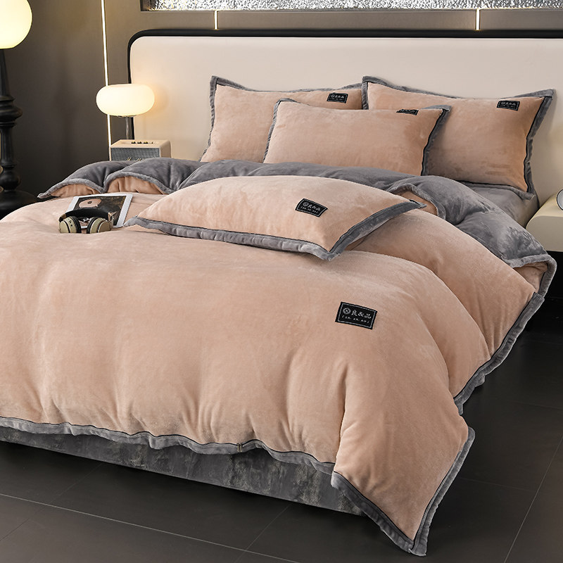轻奢牛奶绒四件套舒适新款冬季加厚双面法兰珊瑚绒床上被套床笠款