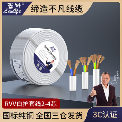 国标纯铜白色RVV电线家用电源线2芯3芯4芯1.0 1.5平方2.5软护套线