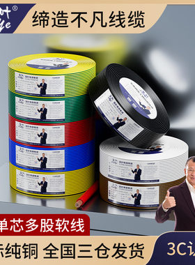 蓝叶 国标RV线单芯多股家用家装主线4 6 10 16平方纯铜芯软电线