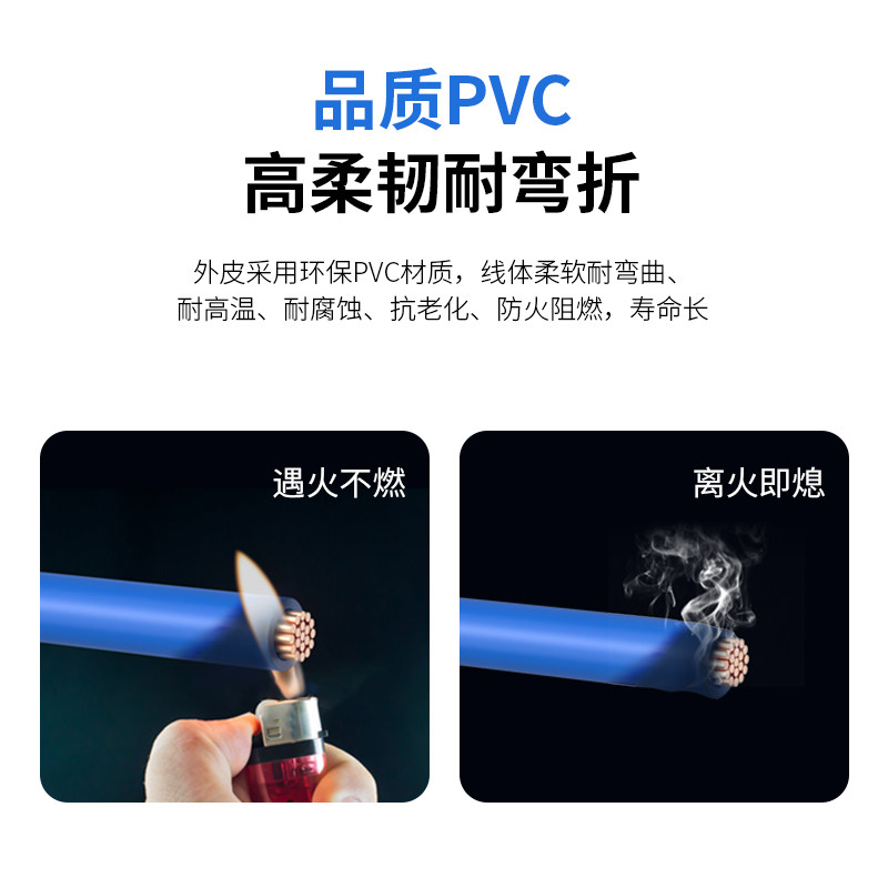 蓝叶 纯铜芯电线BVR1.5平方国标阻燃铜芯家装电源线家用多股软线
