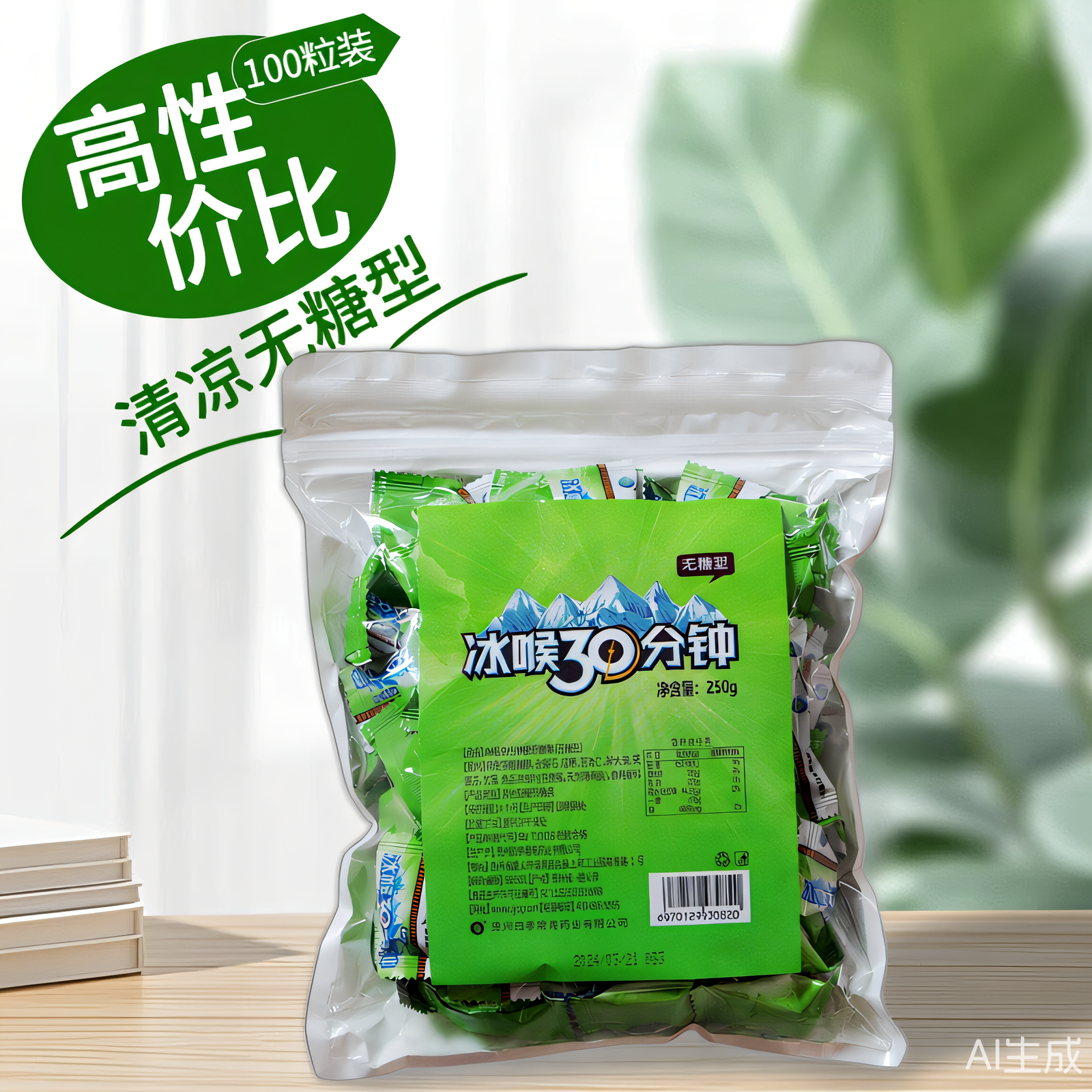 冰峰冰喉30分钟润喉糖含片无糖型特惠家庭大袋装胖大海金银花清凉
