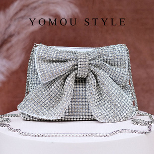 仙女蝴蝶结满水钻石不灵闪亮宴会饺子小方包手拿斜挎包 YOMOU法式