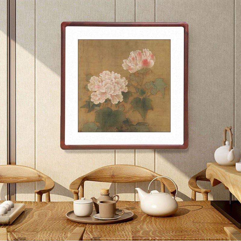国画斗方形花鸟画客厅玄关复古装饰画餐厅挂画南宋李迪红白芙蓉图