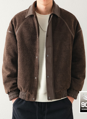 轻量90高密拼接绒面羽绒服男士冬季宽松大码加厚保暖防寒夹克外套