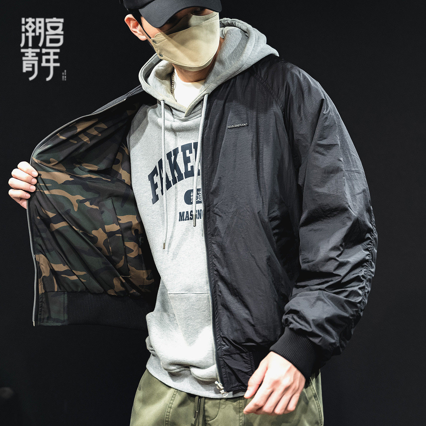 复古双面穿棒球服夹克男2025春秋新款宽松潮牌美式迷彩飞行员外套