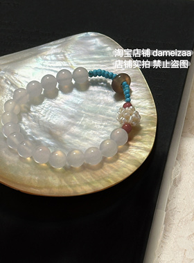 宝宝福利款复古文艺白玛瑙手串珍珠花球跑环松石新中式串珠女手环