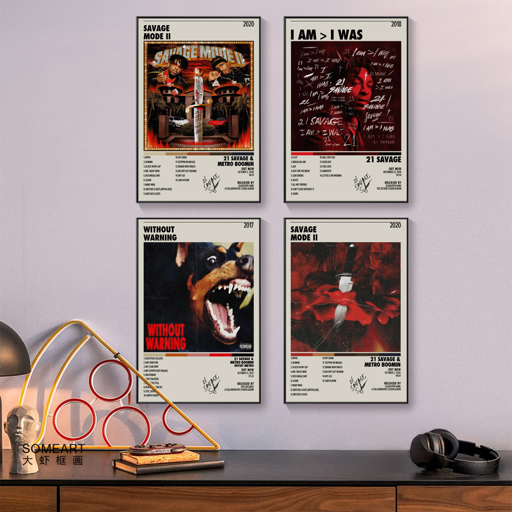 21 Savage萨维奇专辑封面挂画欧美音乐人嘻哈说唱网咖有框装饰画