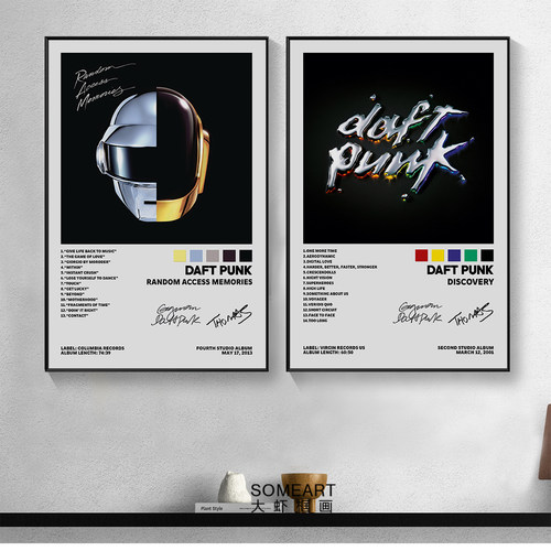 Daft Punk蠢朋克音乐专辑封面挂画百大DJ 电音装饰画酒吧餐厅墙画