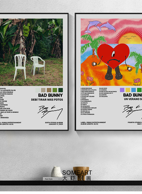 Bad Bunny专辑封面海报装饰画欧美流行音乐挂画有框卧室宿舍墙画