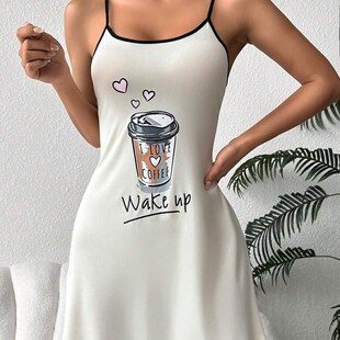 strap 甜美卡通印花吊带连衣裙舒适家居服 printed dress Women