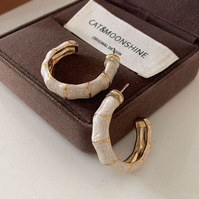 DSTYLE欧美独特白色滴釉竹节耳环