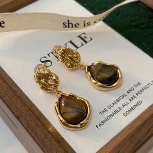 不规则水滴虎眼石耳环2024新款 高级感耳坠轻奢耳钉美拉德耳饰 爆款