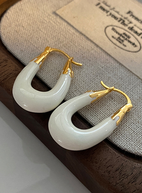白色珐琅U型耳环2025新款爆款高级感耳扣轻奢法式简约设计感耳饰