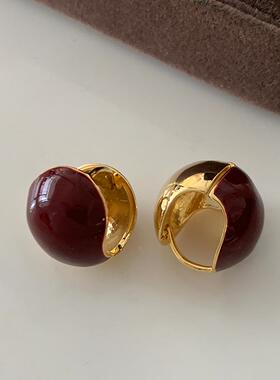 安可拉红球球耳扣2026新款爆款复古耳环轻奢高级感小香风珐琅耳饰