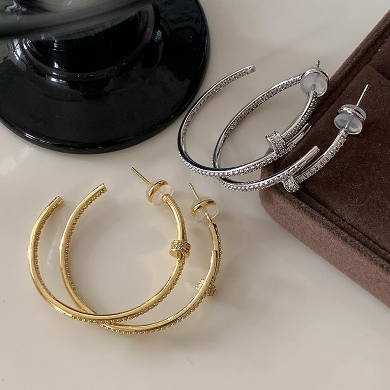 DSTYLE法式设计镶钻钉子圆圈耳环