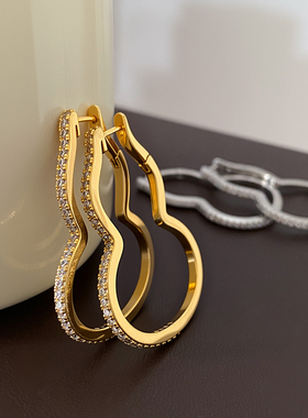 满钻葫芦耳扣2025新款爆款高级感耳环轻奢法式新中式玄学寓意耳饰