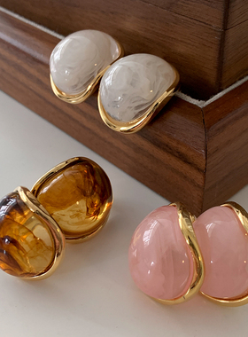 CE美拉德耳饰2025新款爆款咖色耳环轻奢高级感欧美风椭圆复古耳饰