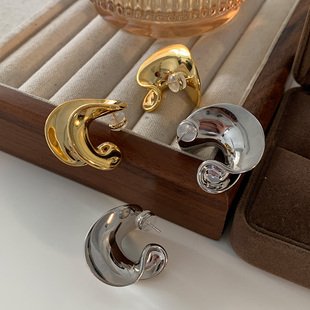 欧美曲面金属耳钉女轻奢高级感耳饰 爆款 松本惠奈同款 耳环2024新款