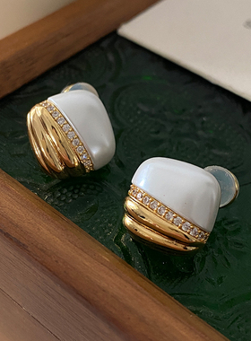 白色方形耳钉2025新款爆款高级感耳环女轻奢小众设计独特几何耳饰