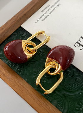 红色珐琅金属耳环2025新款爆款高级感耳扣轻奢复古风安克拉红耳饰