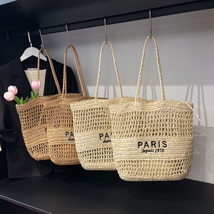 网红爆款 旅游度假风沙滩包大容量单肩托特包 编织草编包女2025新款