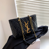 明星同款 妈咪包大容量托特包包女2022新款 菱格黑色大包单肩手提包