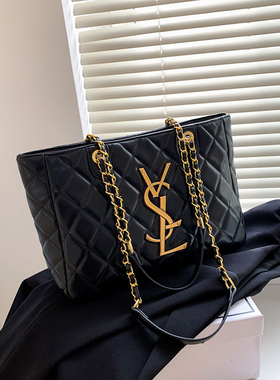 明星同款妈咪包大容量托特包包女2022新款菱格黑色大包单肩手提包