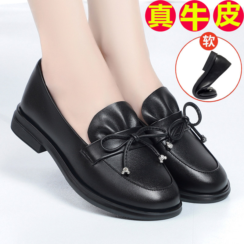 女单鞋小皮鞋中口妈妈鞋平底真皮