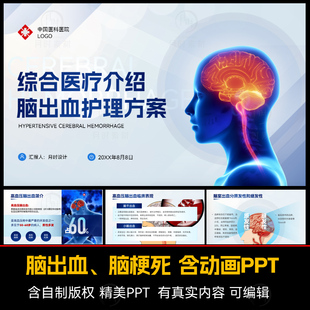 高端脑出血脑梗死医疗动画动态PPT护理查房课件模板含自制代定制