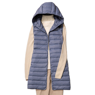 优衣无缝轻薄羽绒马甲女中长款 百搭外穿背心连帽外套 秋冬2025新款