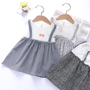 童装小宝宝夏季连衣裙新品格子假两件背带裙子女童韩版网红公主裙