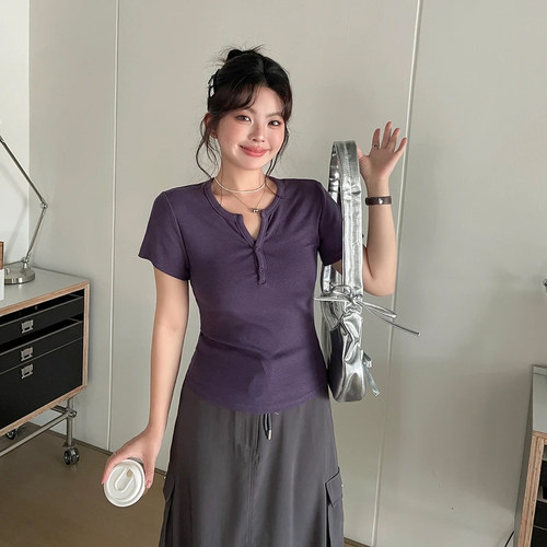 大码女装超好看正肩短袖t恤上衣