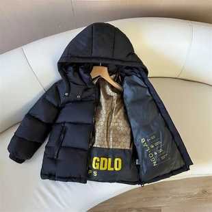 2024冬季新款黑金儿童羽绒服女童黑色连帽加厚保暖外套女孩棉袄
