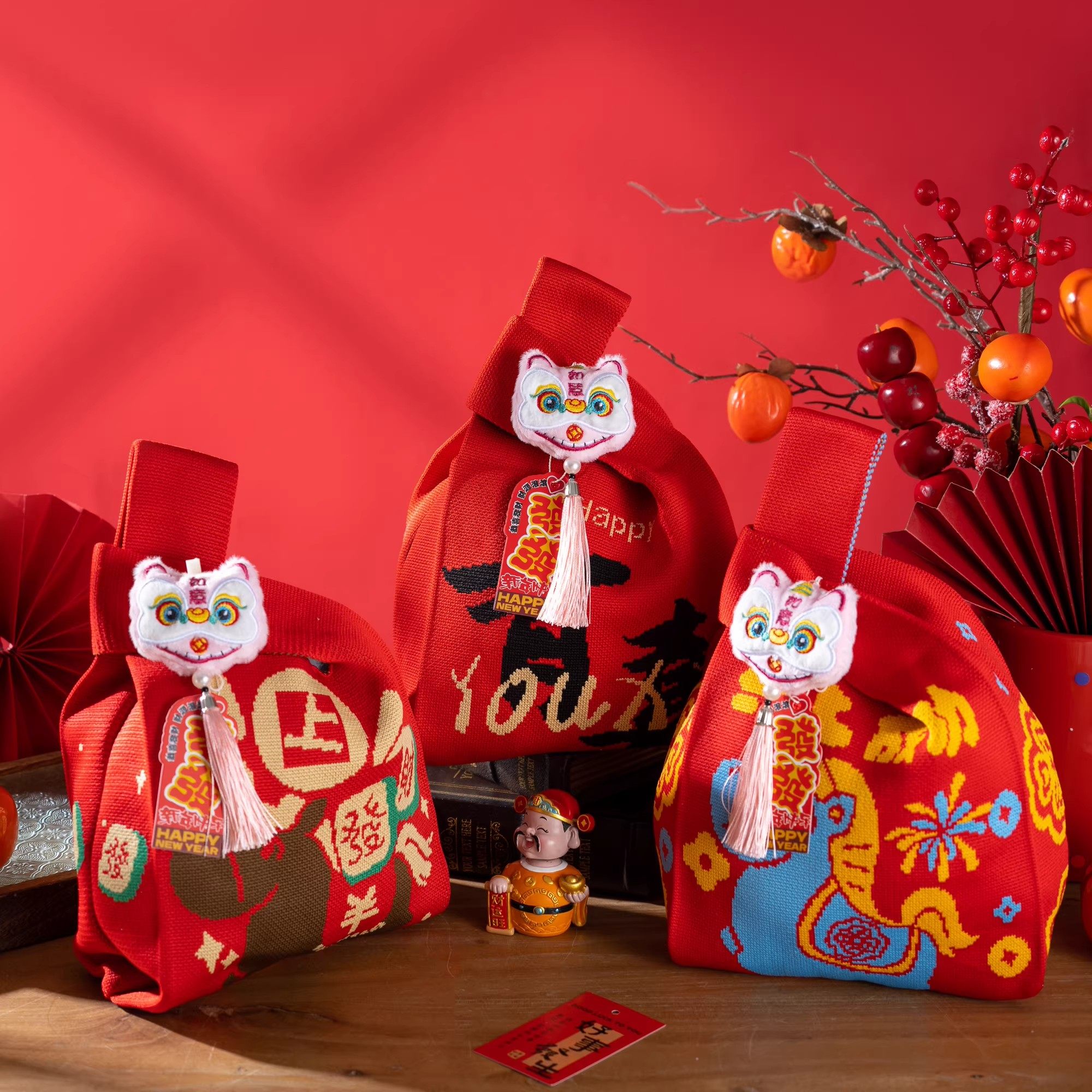 2026马年可爱喜庆福袋礼品袋针织手提包小拎袋新年伴手礼物袋子