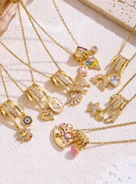 吊坠轻奢微镶锆石彩虹蝴蝶项链气质高级感简约配饰