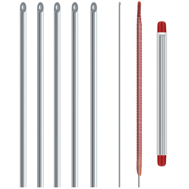 金属穿蚯蚓气针不锈钢上饵器20cm通心5支桶装渔具钓鱼垂钓小配件